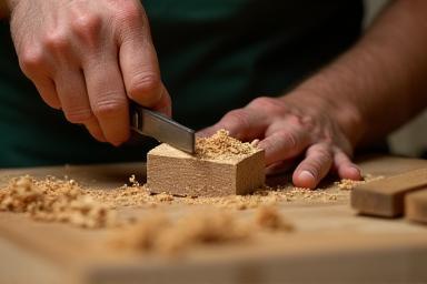 Hands carving wood